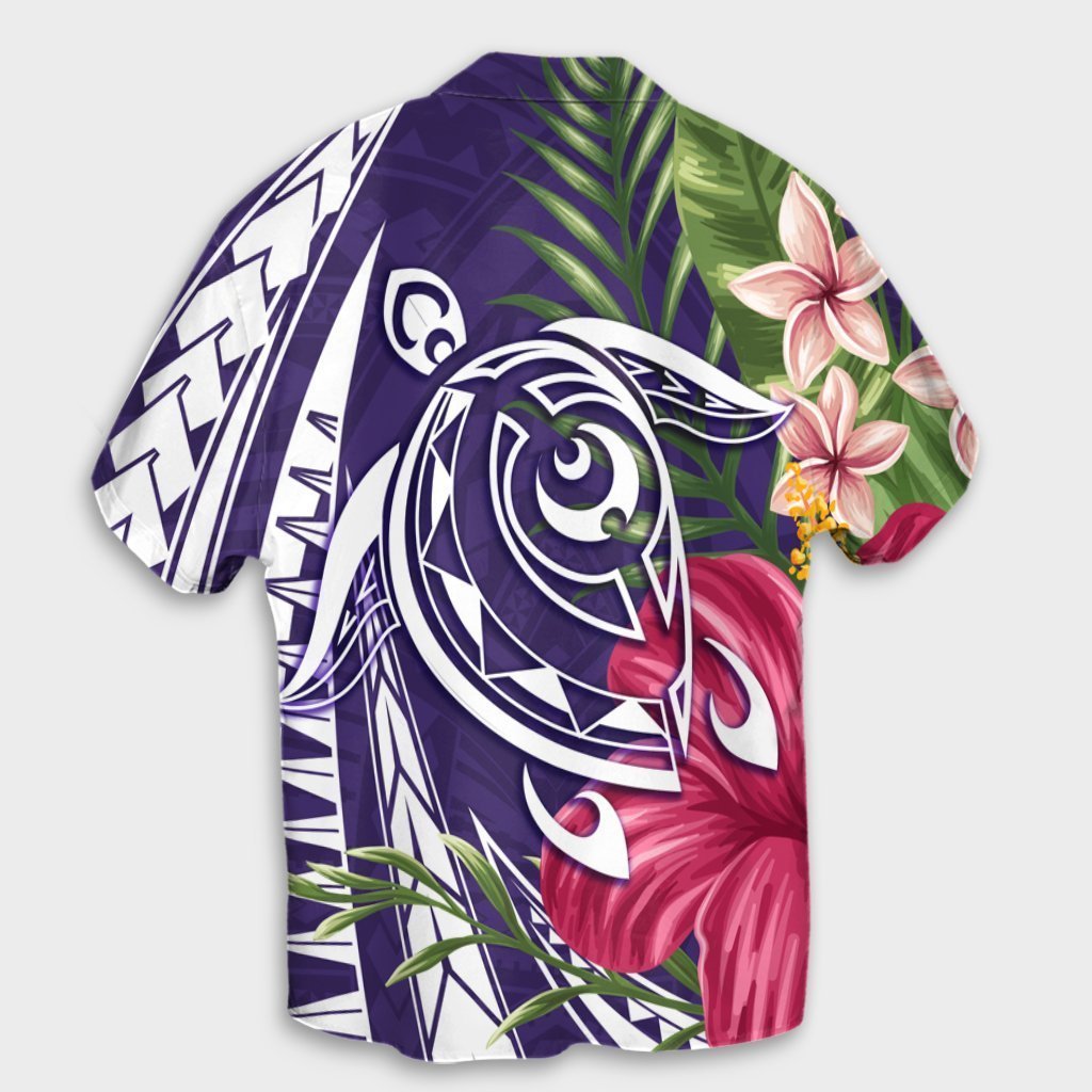 Hawaii Polynesian Turtle Tropical Hibiscus Plumeria Hawaiian Shirt - Purple - AH