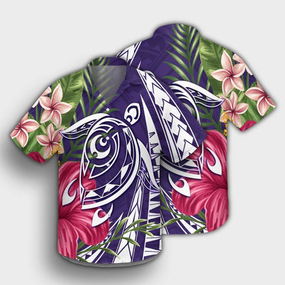 Hawaii Polynesian Turtle Tropical Hibiscus Plumeria Hawaiian Shirt - Purple - AH