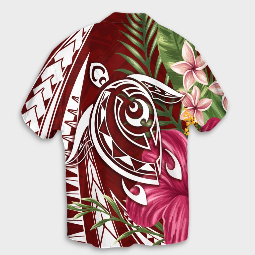 Hawaii Polynesian Turtle Tropical Hibiscus Plumeria Hawaiian Shirt - Red - AH