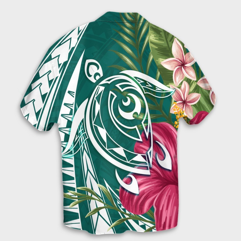 Hawaii Polynesian Turtle Tropical Hibiscus Plumeria Hawaiian Shirt - Turquoise - AH