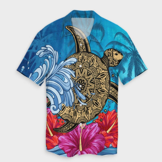 Hawaii Sea Turtle Hibiscus Coconut Tree Hawaiian Shirt - AH