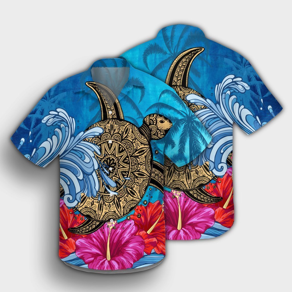 Hawaii Sea Turtle Hibiscus Coconut Tree Hawaiian Shirt - AH