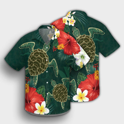 Hawaii Sea Turtle Hibiscus Plumria Hawaiian Shirt - AH