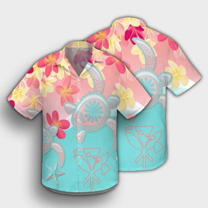 Hawaii Sea Turtle Plumeria Hawaiian Shirt - AH