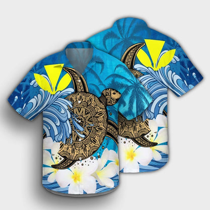 Hawaii Sea Turtle Plumeria Coconut Tree Hawaiian Shirt - AH