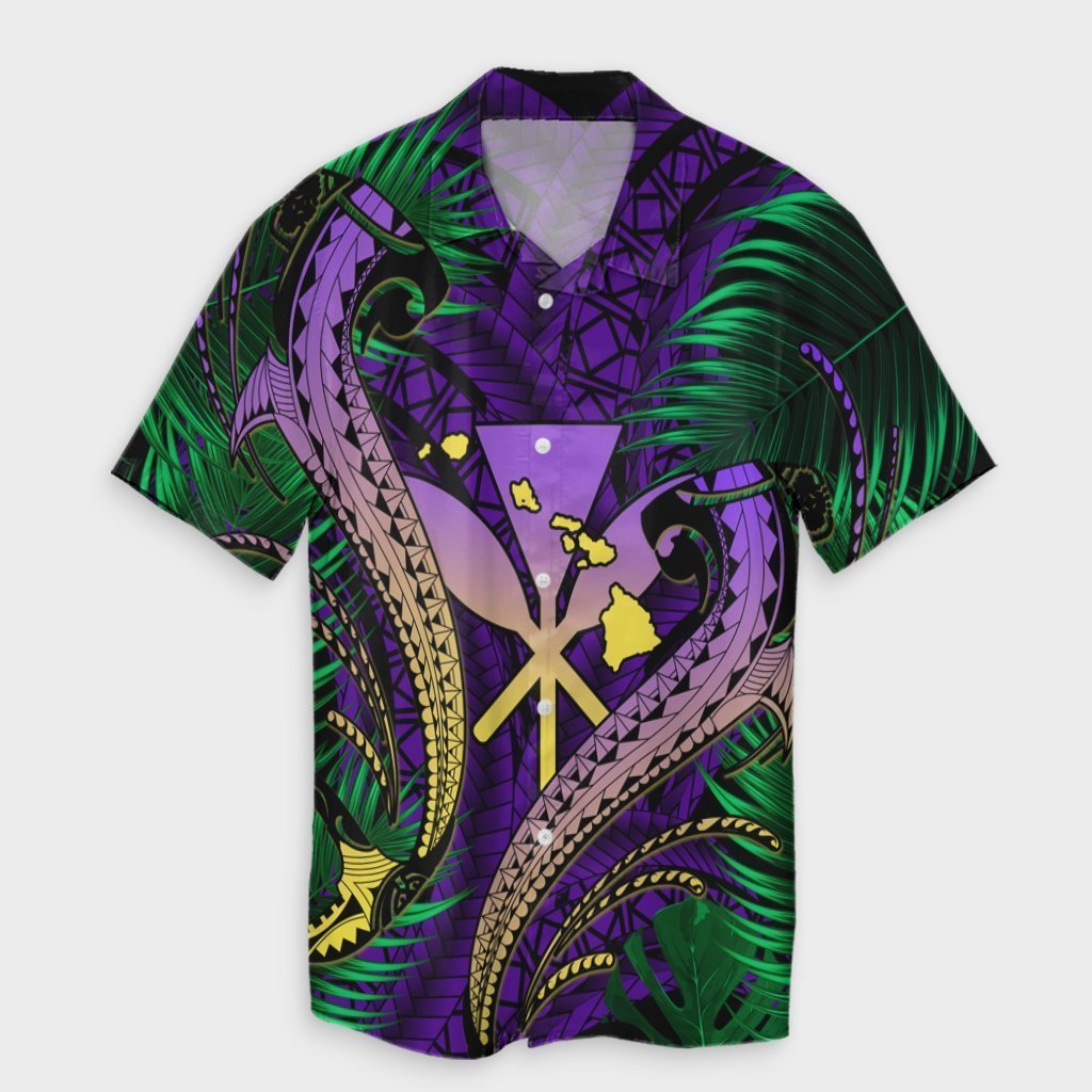 Hawaii Shark Polynesian Tropical Hawaiian Shirt - Purple - AH