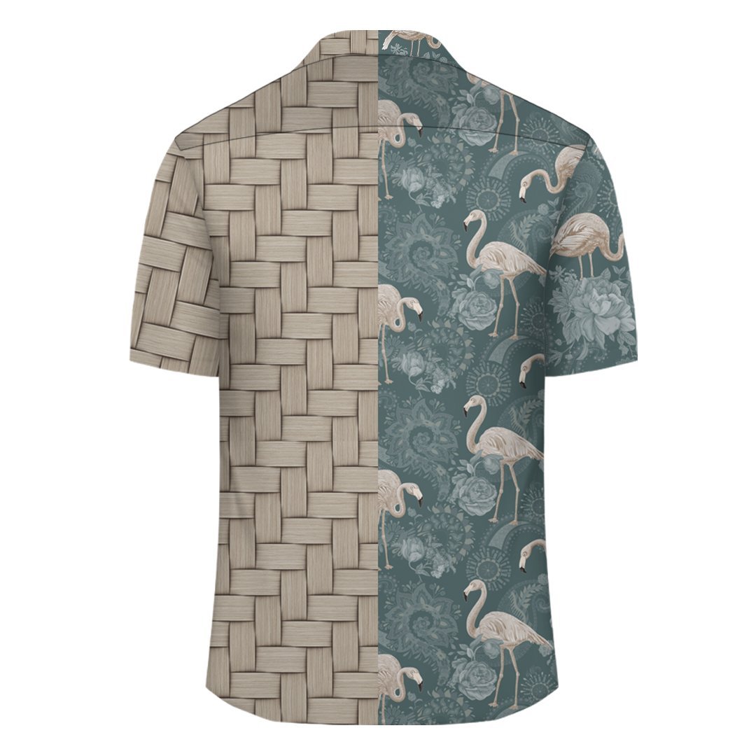 Hawaii Tropical Flamingos And Tropical Plants Lauhala Moiety Hawaiian Shirt