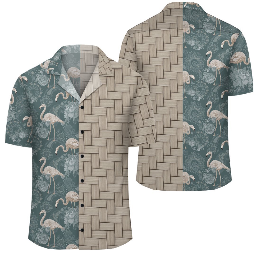 Hawaii Tropical Flamingos And Tropical Plants Lauhala Moiety Hawaiian Shirt