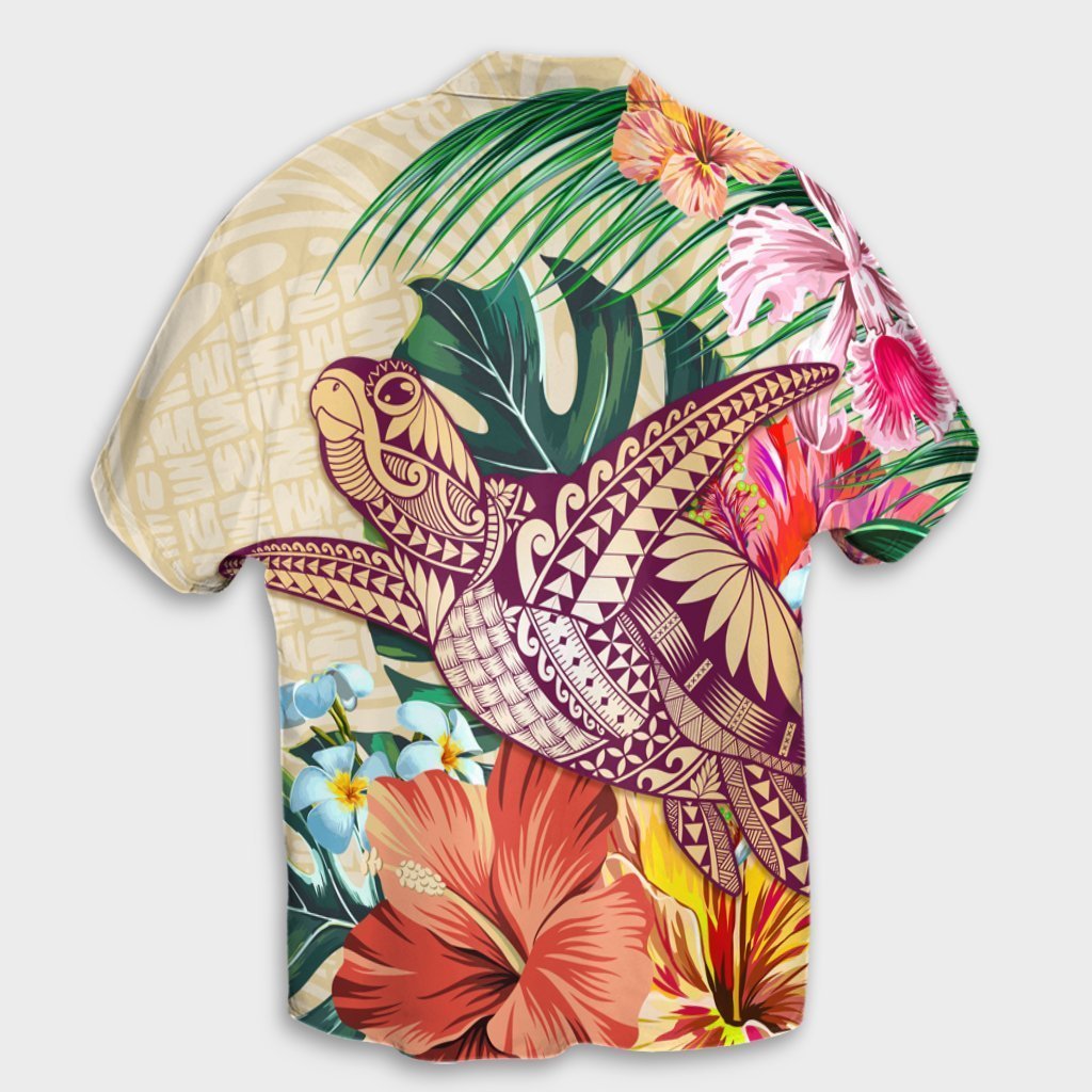 Hawaii Tropical Hibiscus Turtle Beige Hawaiian Shirt - AH