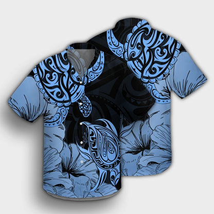 Hawaii Turtle Hawaiian Shirt Polynesian Hibiscus Art Blue - AH