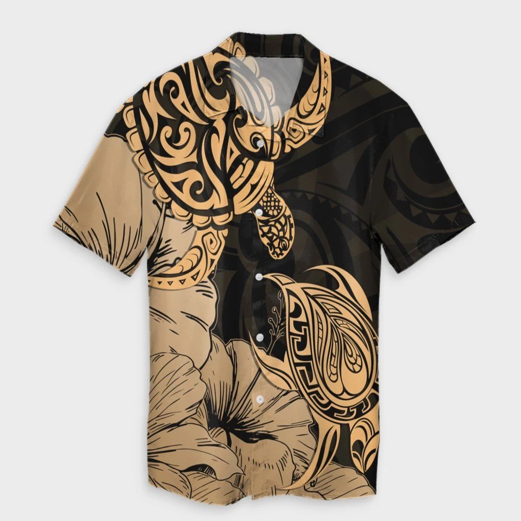 Hawaii Turtle Hawaiian Shirt Polynesian Hibiscus Art Gold  