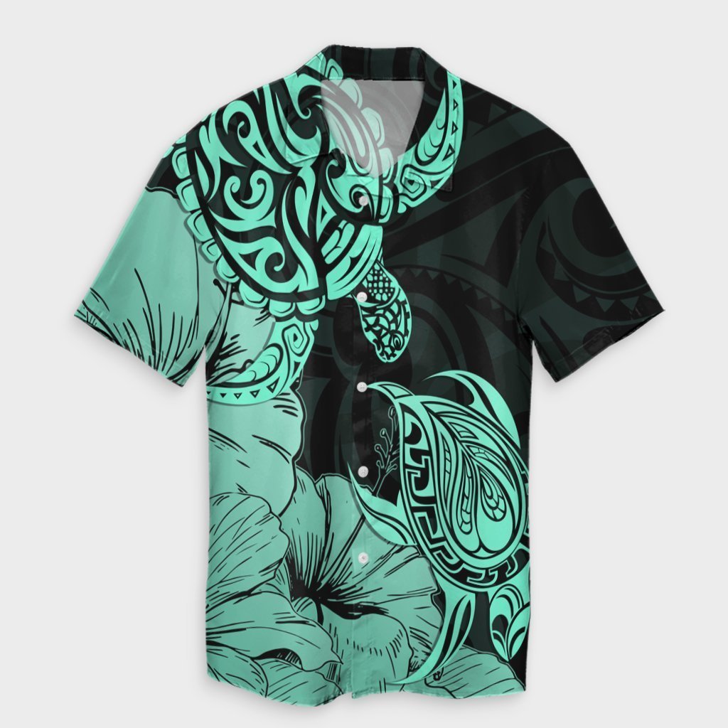 Hawaii Turtle Hawaiian Shirt Polynesian Hibiscus Art Turquoise - AH