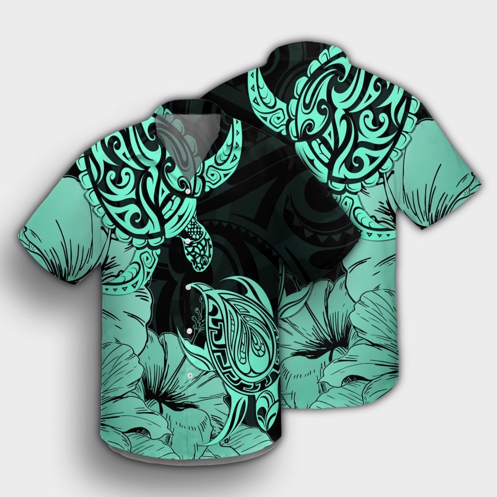 Hawaii Turtle Hawaiian Shirt Polynesian Hibiscus Art Turquoise - AH