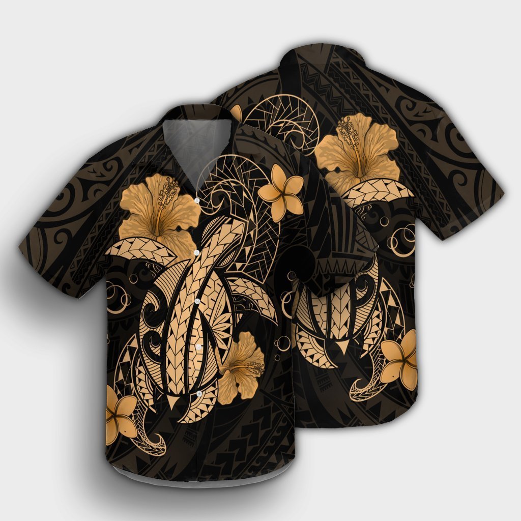 Hawaii Turtle Flower Polynesian Hawaiian Shirt - Gold - AH