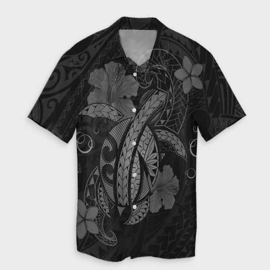 Hawaii Turtle Flower Polynesian Hawaiian Shirt  Gray  