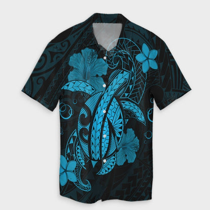 Hawaii Turtle Flower Polynesian Hawaiian Shirt - Turquoise - AH