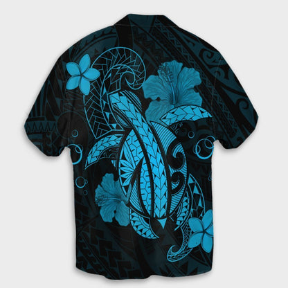 Hawaii Turtle Flower Polynesian Hawaiian Shirt - Turquoise - AH