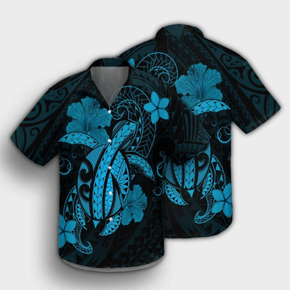 Hawaii Turtle Flower Polynesian Hawaiian Shirt - Turquoise - AH