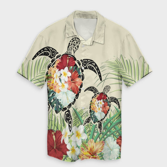 Hawaii Turtle Flowers Coconut Tree Leaf Hawaiian Shirt - AH