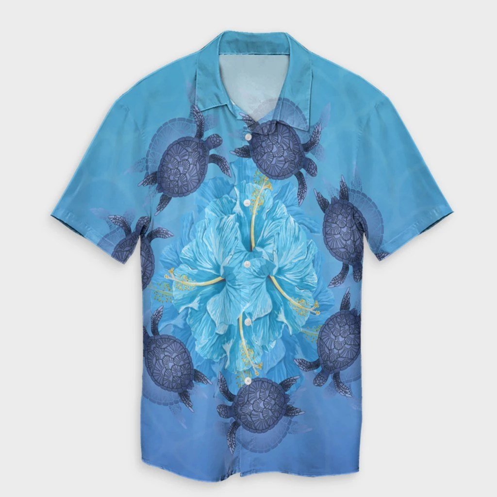 Hawaii Turtle Hibiscus Blue Hawaiian Shirt  