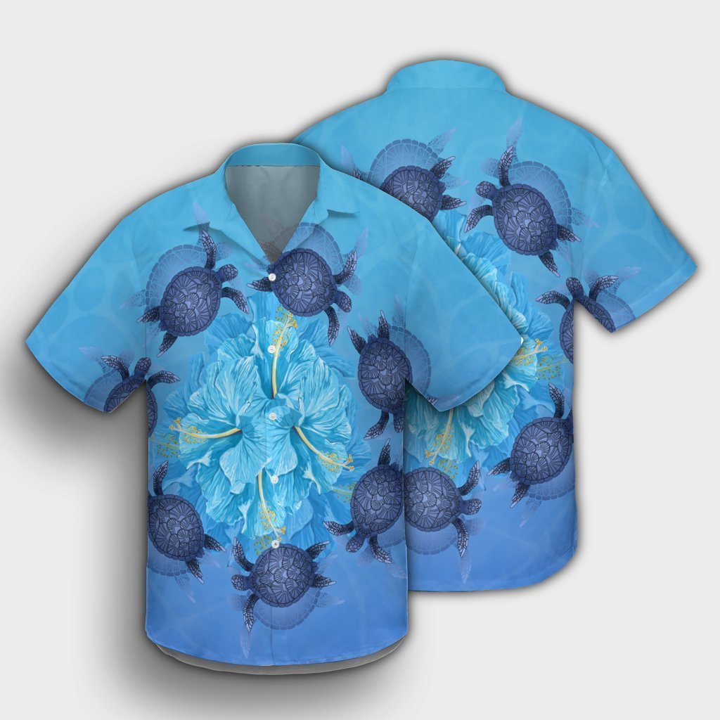 Hawaii Turtle Hibiscus Blue Hawaiian Shirt - AH