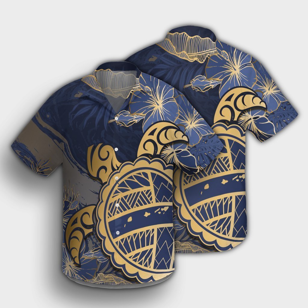 Hawaii Turtle Hibiscus Gold Hawaiian Shirt - Kyn Style - AH