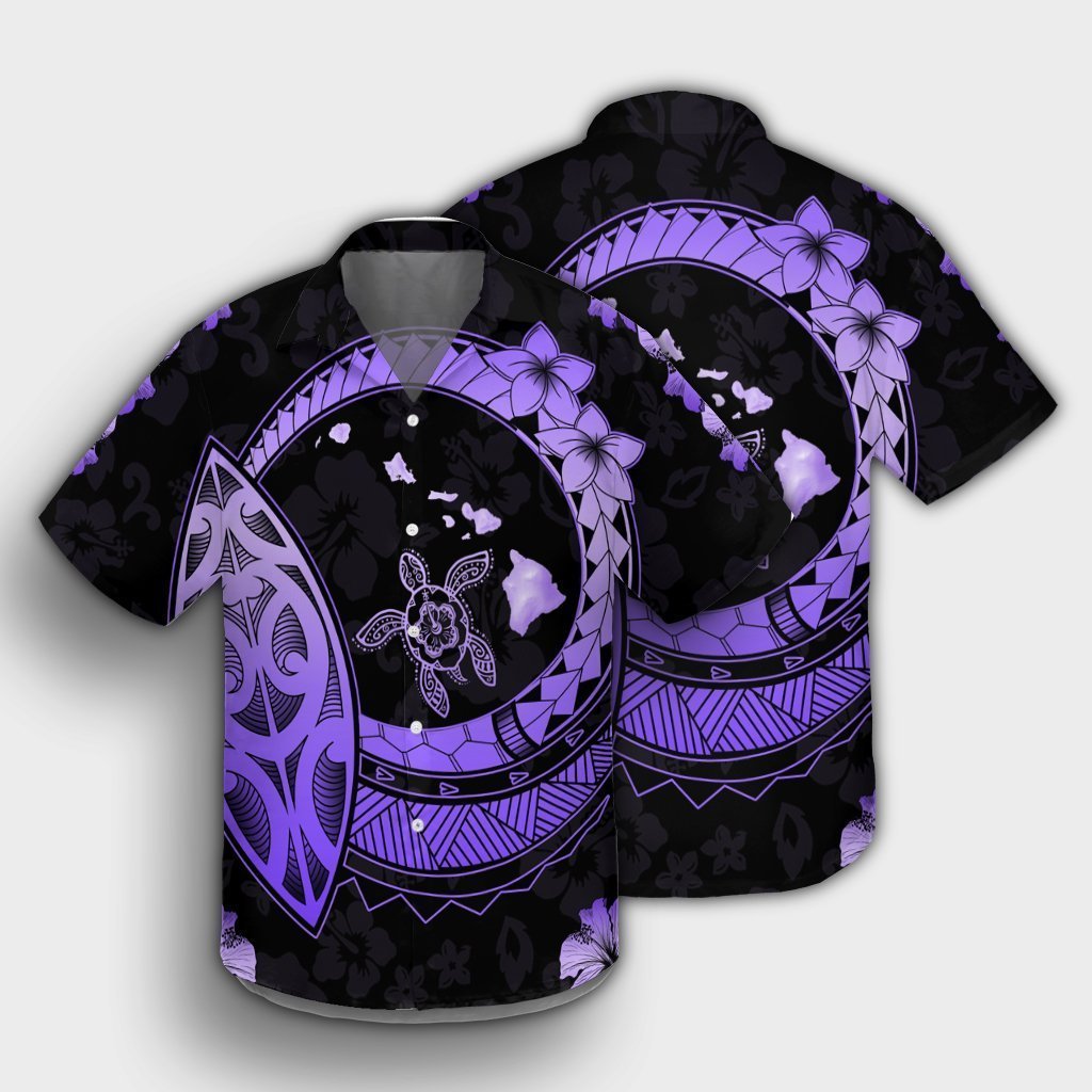 Hawaii Turtle Hibiscus Map Polynesian Hawaiian Shirt Violet - AH