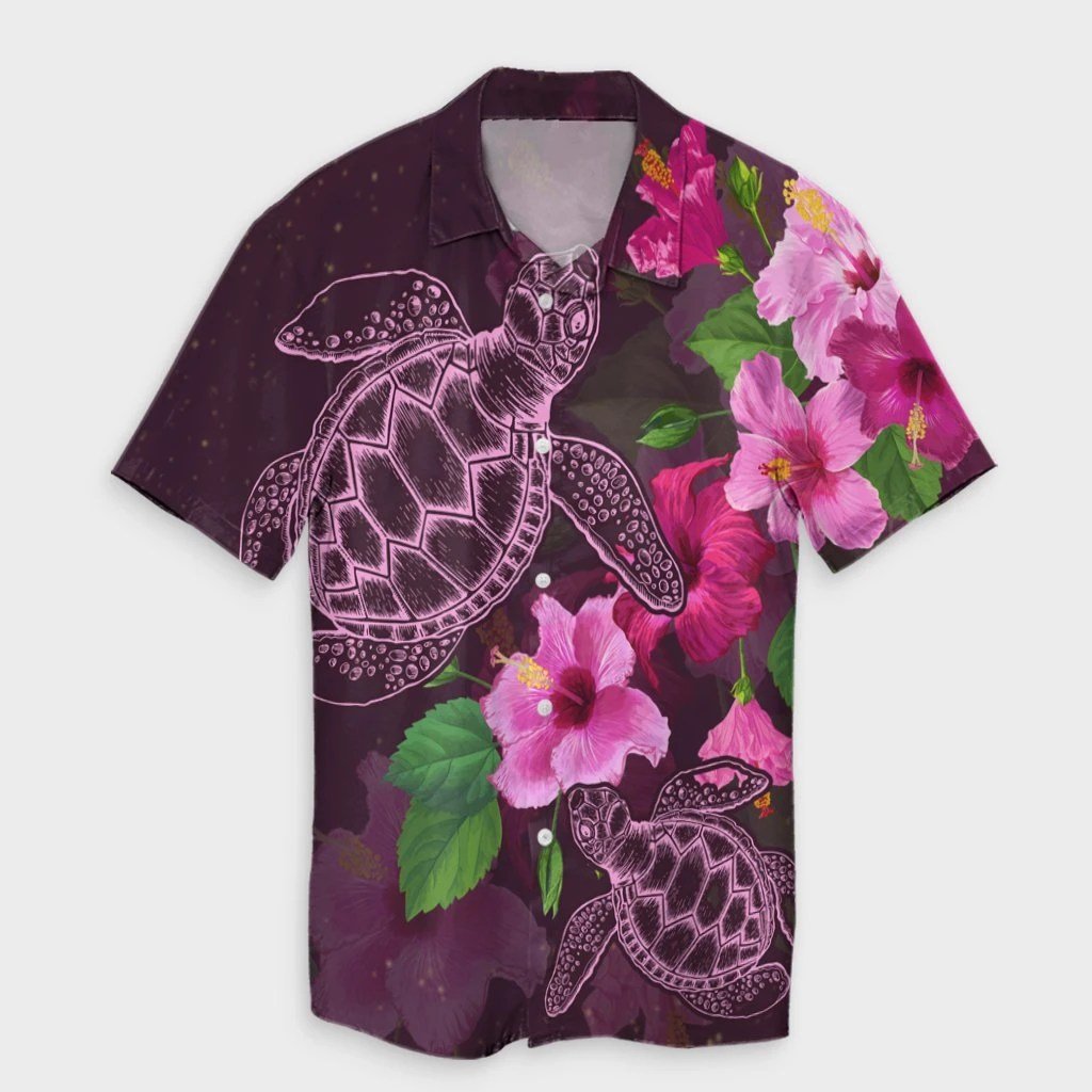 Hawaii Turtle Hibiscus Pink Simple Hawaiian Shirt  