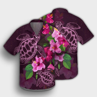 Hawaii Turtle Hibiscus Pink Simple Hawaiian Shirt - AH