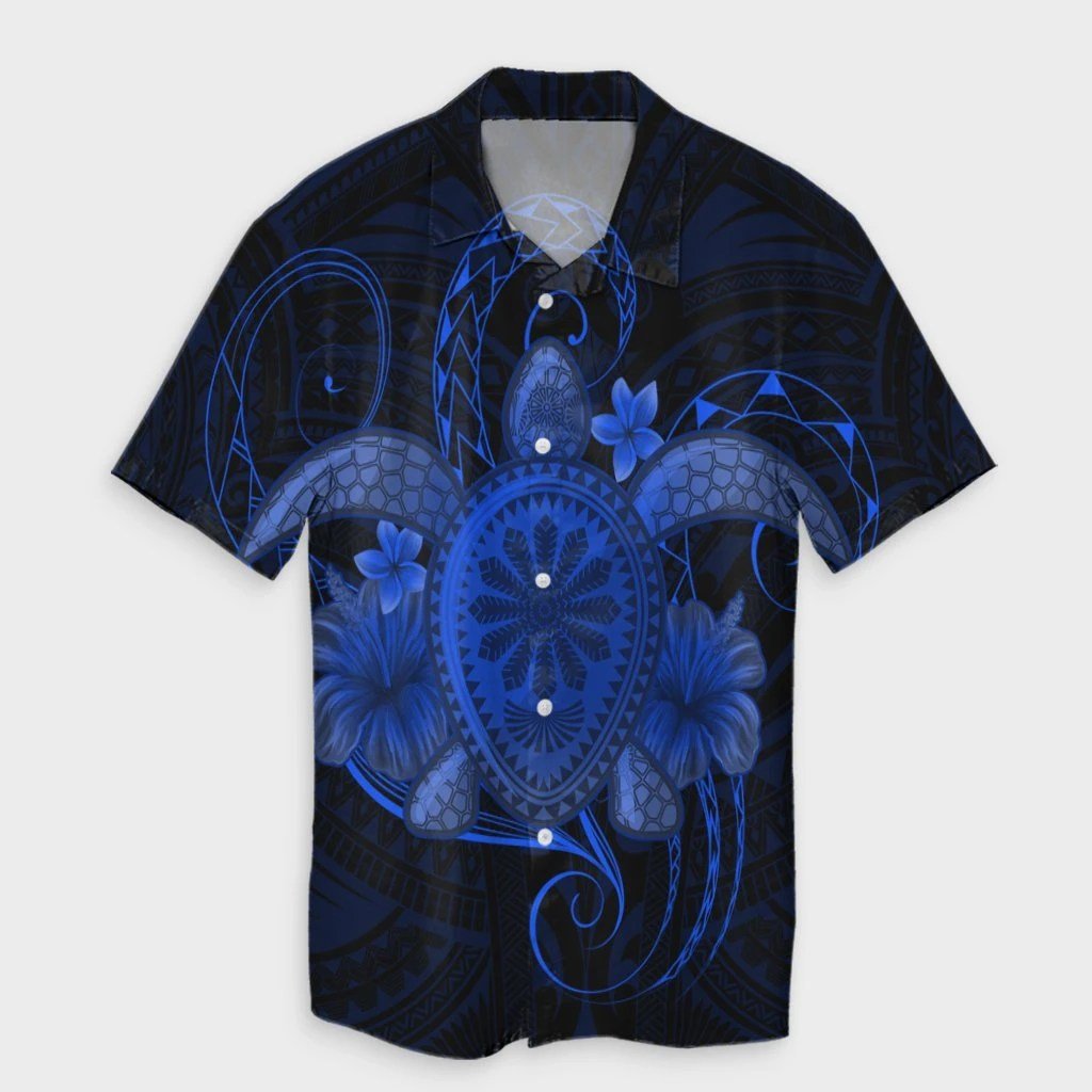 Hawaii Turtle Hibiscus Polynesian Hawaiian Shirt  Full Style  Blue  