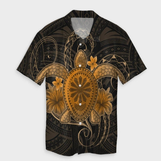 Hawaii Turtle Hibiscus Polynesian Hawaiian Shirt  Full Style  Gold  