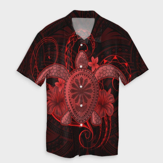 Hawaii Turtle Hibiscus Polynesian Hawaiian Shirt  Full Style  Red  