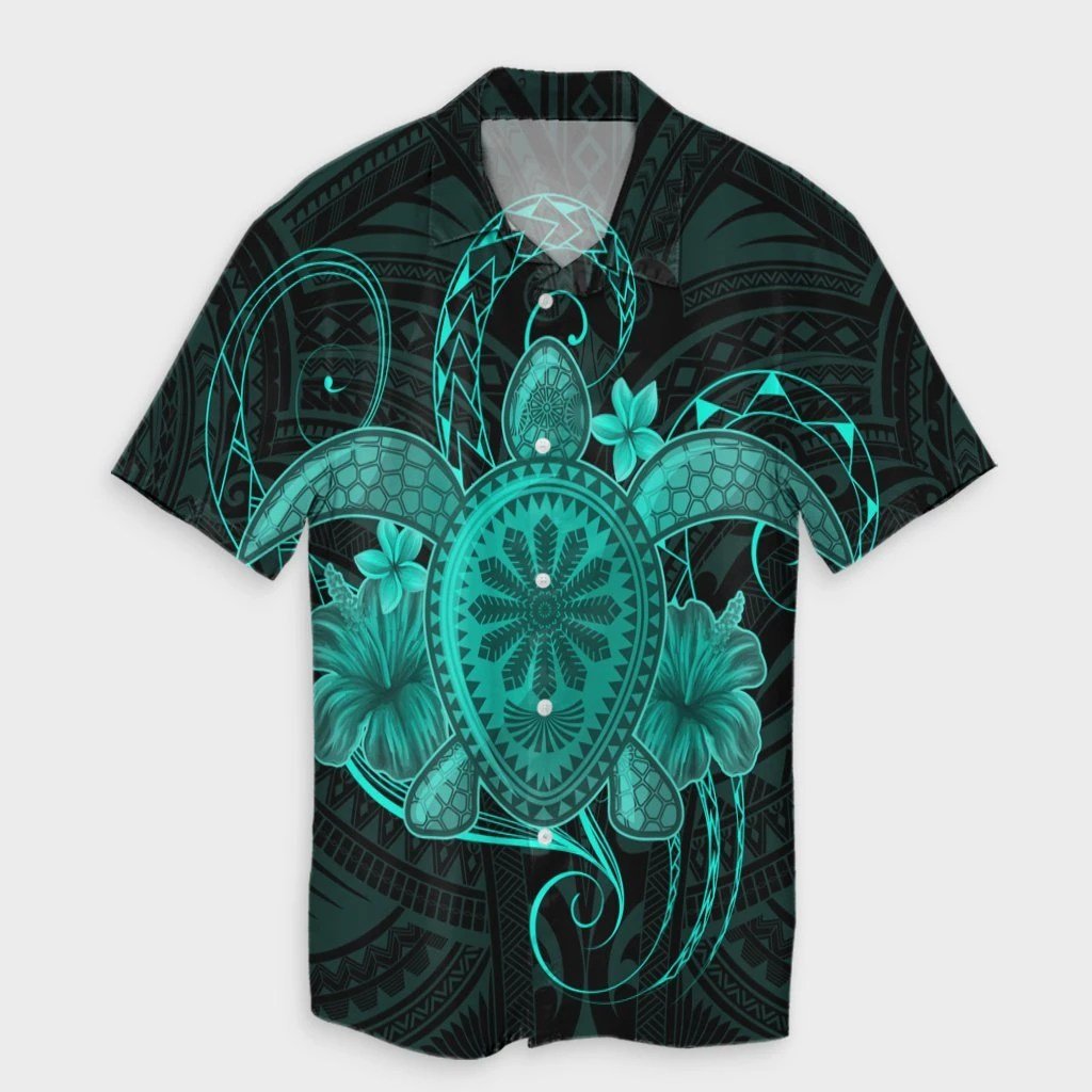 Hawaii Turtle Hibiscus Polynesian Hawaiian Shirt  Full Style  Turquoise  