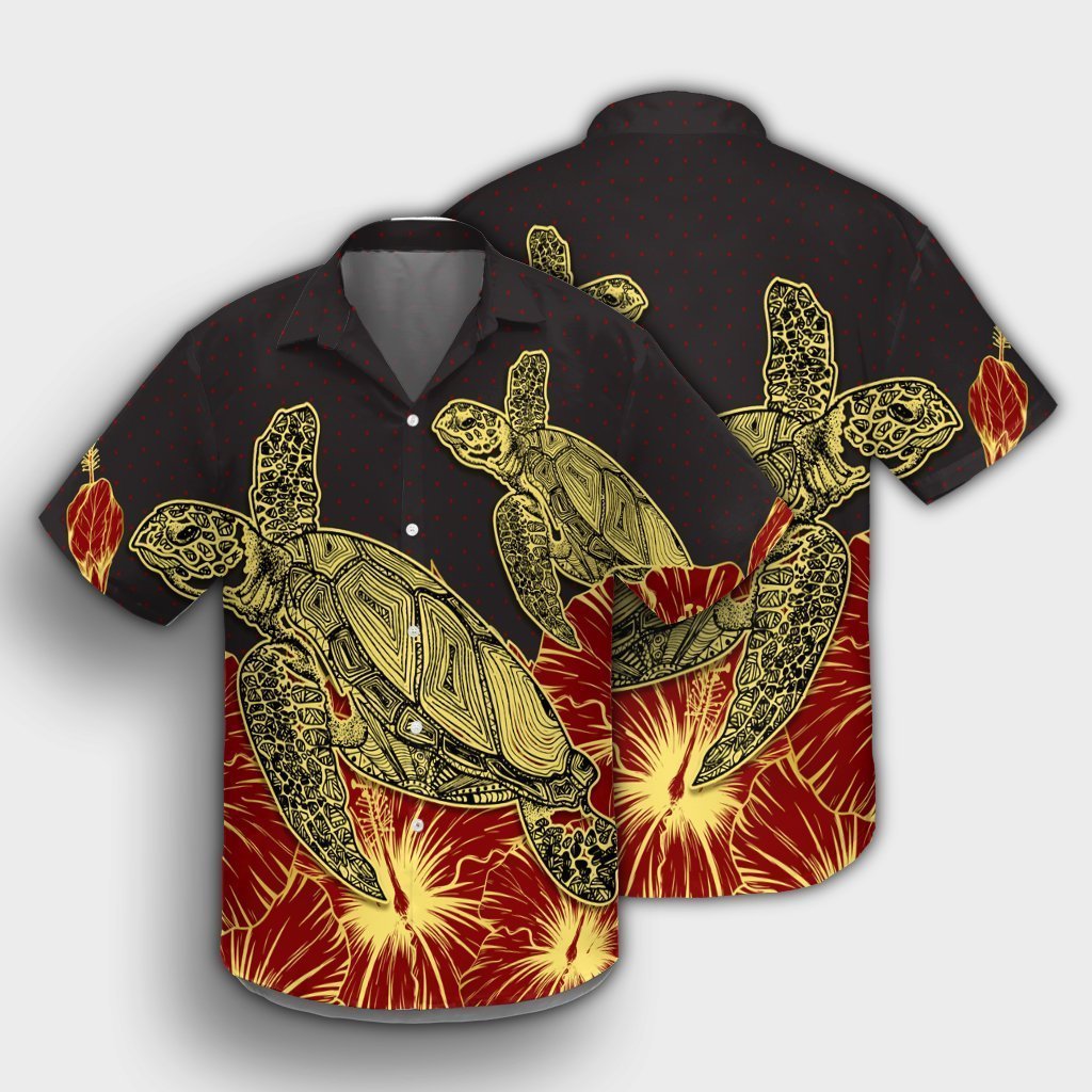 Hawaii Turtle Hibiscus Red Hawaiian Shirt - AH