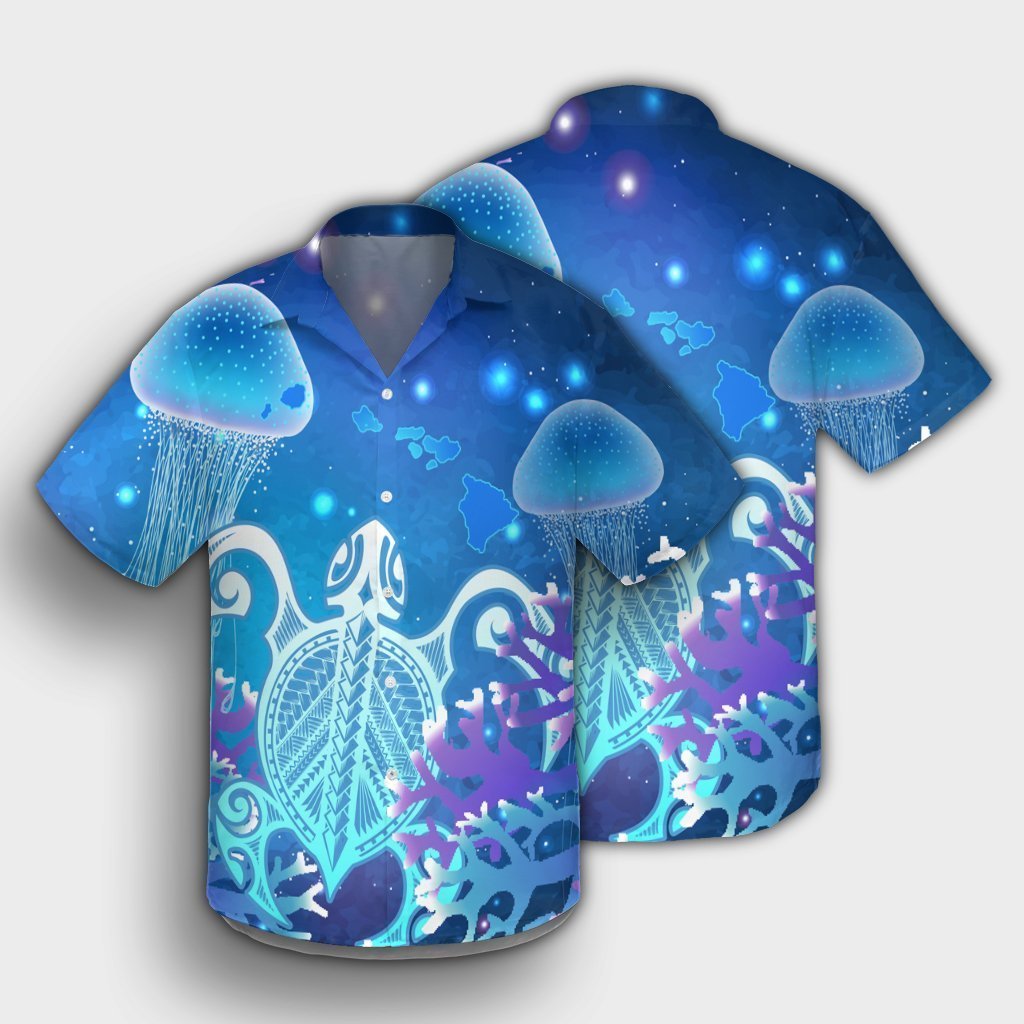 Hawaii Turtle Jellyfish Coral Hawaiian Shirt Galaxy Hawaiian Shirt - AH