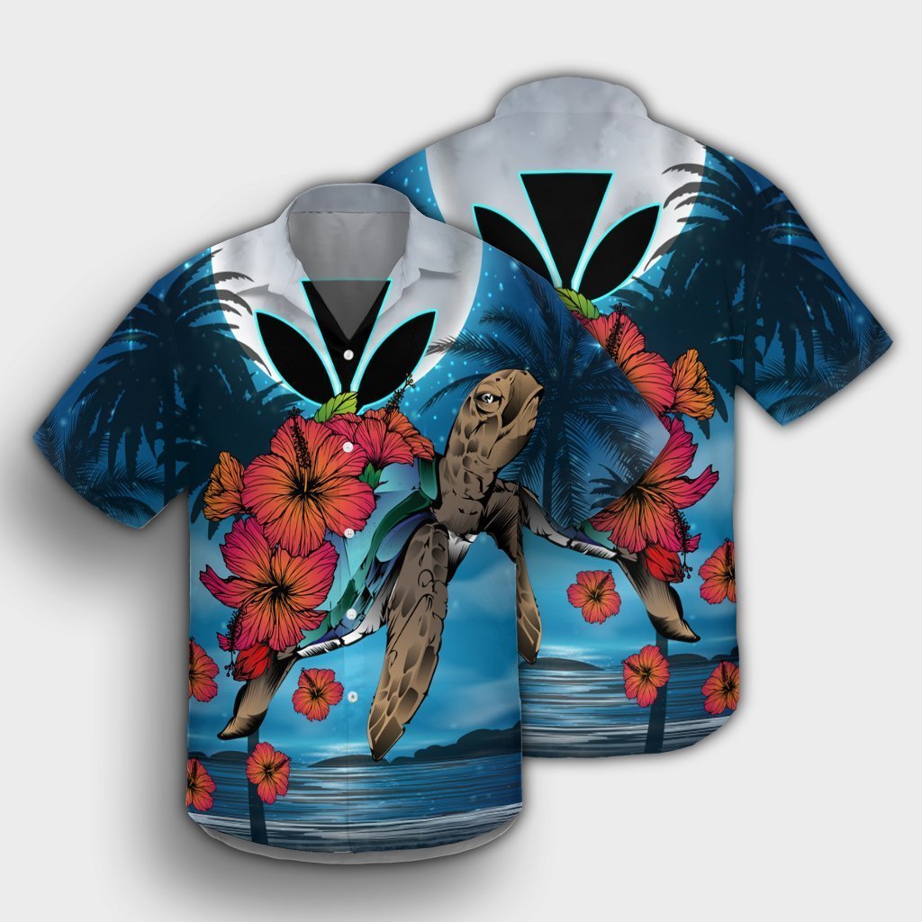 Hawaii Turtle Kanaka Hibiscus Stary Night Hawaiian Shirt - AH