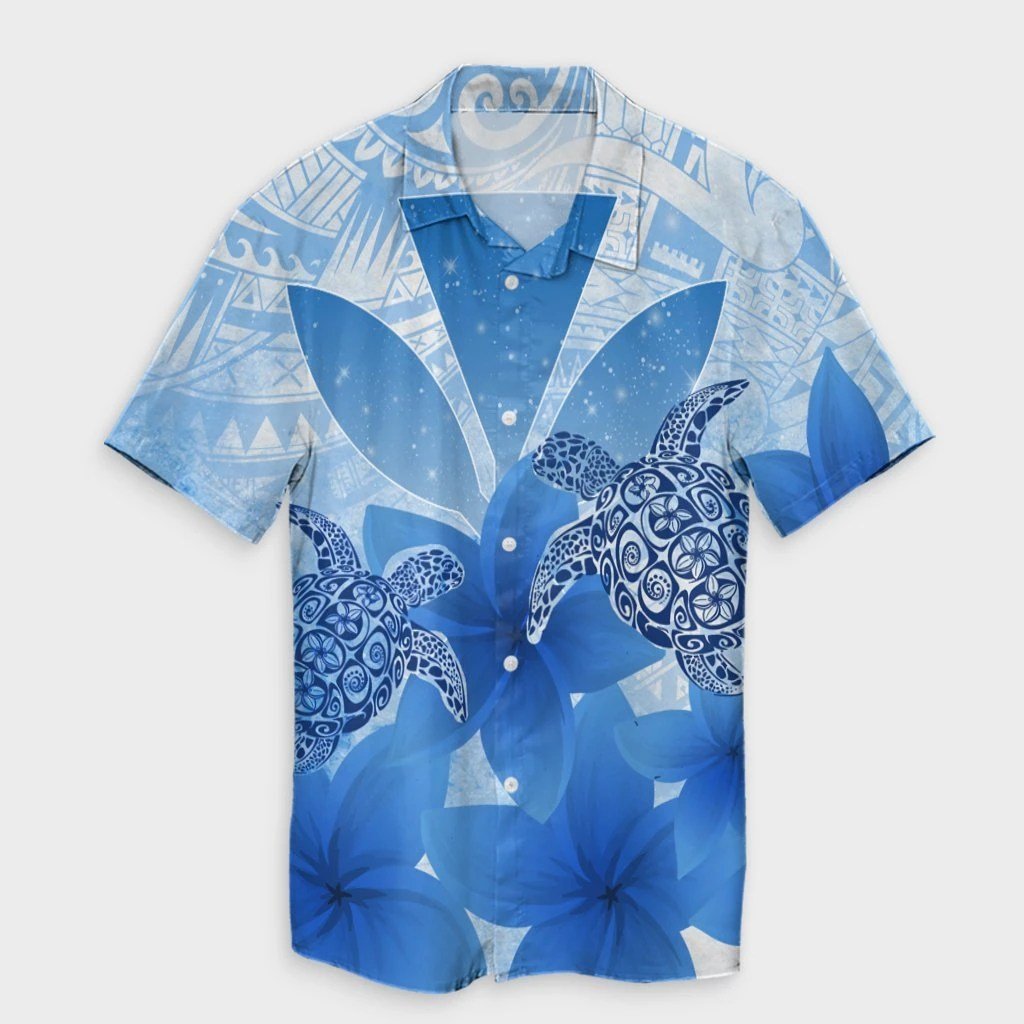 Hawaii Turtle Kanaka Plumeria Polynesian Hawaiian Shirt Blue  