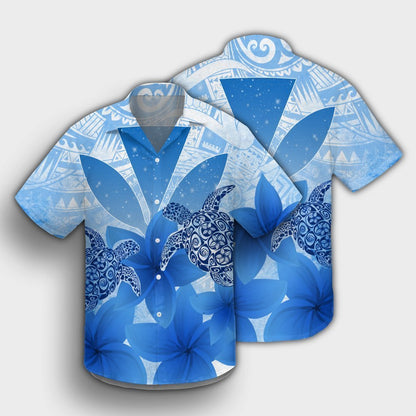 Hawaii Turtle Kanaka Plumeria Polynesian Hawaiian Shirt Blue - AH