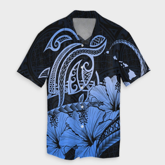 Hawaii Turtle Map Polynesian Hawaiian Shirt Safety Blue - AH