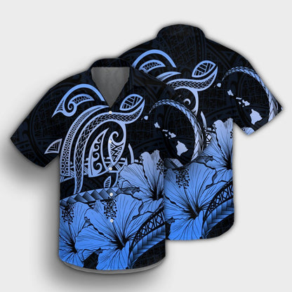 Hawaii Turtle Map Polynesian Hawaiian Shirt Safety Blue - AH