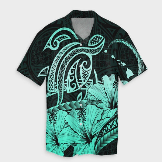 Hawaii Turtle Map Polynesian Hawaiian Shirt Safety Turquoise - AH