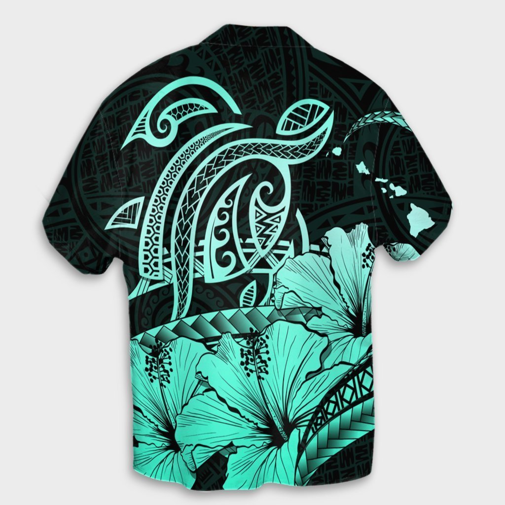 Hawaii Turtle Map Polynesian Hawaiian Shirt Safety Turquoise - AH