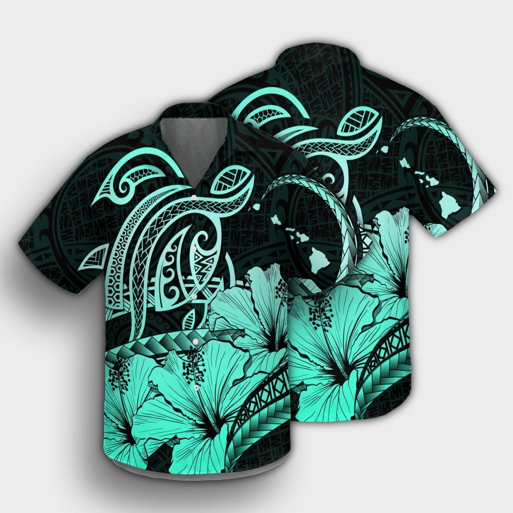 Hawaii Turtle Map Polynesian Hawaiian Shirt Safety Turquoise - AH