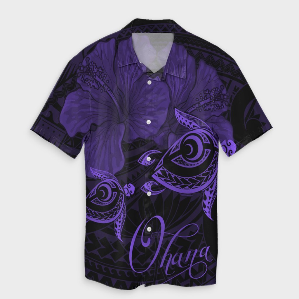 Hawaii Turtle Ohana Hibiscus Poly Hawaiian Shirt - Purple - AH