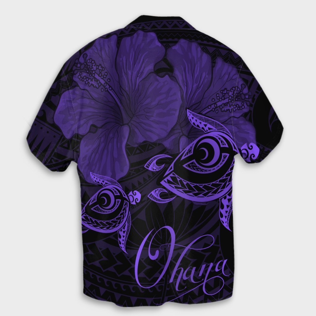 Hawaii Turtle Ohana Hibiscus Poly Hawaiian Shirt - Purple - AH