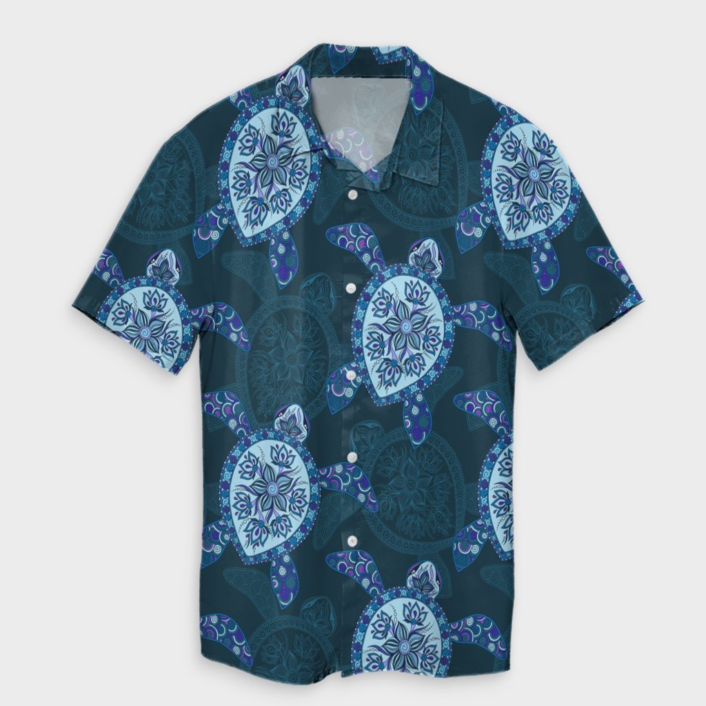 Hawaii Turtle Plumeria Blue Hawaiian Shirt - AH