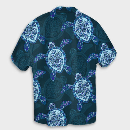 Hawaii Turtle Plumeria Blue Hawaiian Shirt - AH