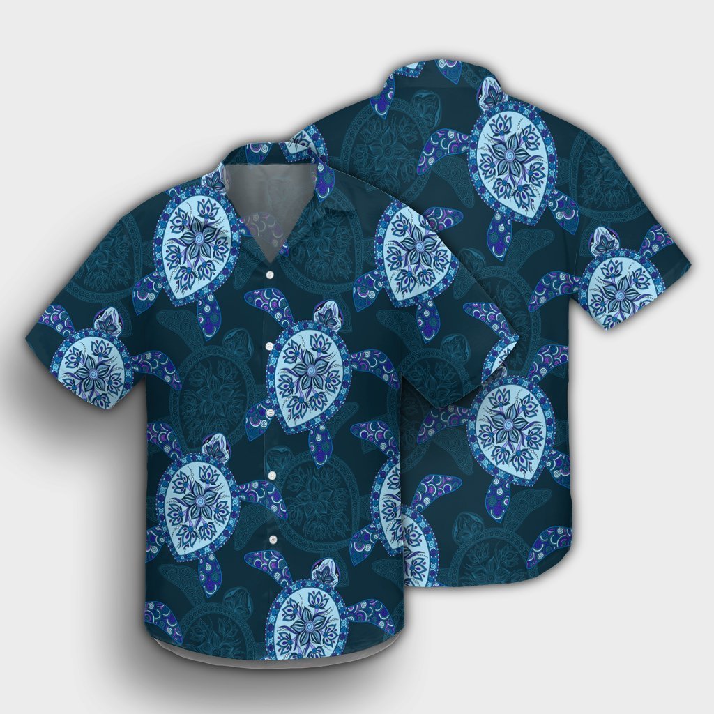 Hawaii Turtle Plumeria Blue Hawaiian Shirt - AH