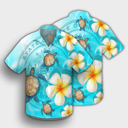 Hawaii Turtle Plumeria Coat Of Arm Ocean Hawaiian Shirt - AH