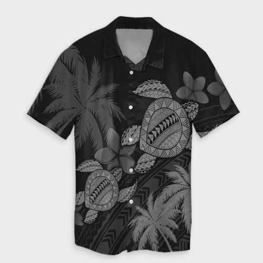 Hawaii Turtle Plumeria Coconut Tree Polynesian Hawaiian Shirt  Gray  